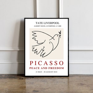 Picasso - Peace and Freedom Poster, Picasso Taube Ausstellungsposter, Picasso Ausstellung Line Art Poster, Minimalistische Linie Zeichnung, Geschenkdruck