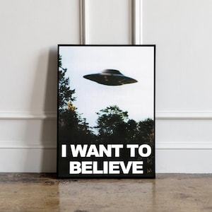 I Want to Believe vintage poster, Sci-fi poster, UFO print, Living Room Print, Retro sci fi art, I want to believe X files, Science poster imagem 1