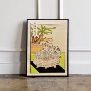 Japanischer Vintage Holzschnitt Katze Poster, japanischer Vintage Holzschnitt Kunstdruck, Katzenliebhaber Geschenk, japanische VIntage Wandkunst, Tier Wand Dekor
