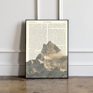Mountain print on vintage book paper, Trendy poster print, Minimalist Print, Trendy Wall Art, Birthday Gift Idea, Bedroom wall decor