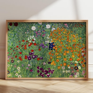 Gustav Klimt Flowers Garden print, Green botanic Wall Art Print Poster, Enlarged Art Gift, Flower Garden Landscape Horizontal Art Print