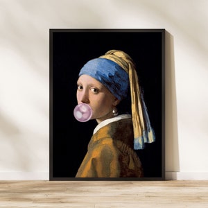 Girl with a Pearl Earring and bubble gum Print, Johannes Vermeer Exhibition Poster, Vermeer Exhibition Print, Girl with pearl earring poster