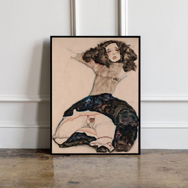 Girl with Lifted Skirt (1911), Egon Schiele Art Print, Egon Schiele Reproduction, Egon Schiele poster, Schiele wall art, Schiele wall decor