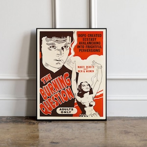 Vintage Marijuana Poster, Vintage Marijuana Decor Art, Fun Gift Idea, Gift For him, Vintage Marijuana Print, Vintage Marijuana Movie Poster