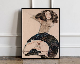 Girl with Lifted Skirt (1911), Egon Schiele Art Print, Egon Schiele Reproduction, Egon Schiele poster, Schiele wall art, Schiele wall decor