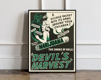 Vintage Marijuana Poster, Vintage Marijuana Decor Art, Fun Gift Idea, Gift For him, Vintage Marijuana Print, Vintage Marijuana Movie Poster