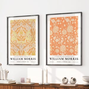 SET OF 2 Rare Original William Morris Exhibition Posters, William Morris Art Print, Morris Home Decor, Vintage Poster, Orange Floral Print