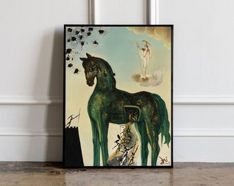 Trojan Horse by Salvador Dali Print, Salvador Dali Exhibition Poster, Dali wall art, Dali wall decor, Surrealism Poster, Mid Century Modern