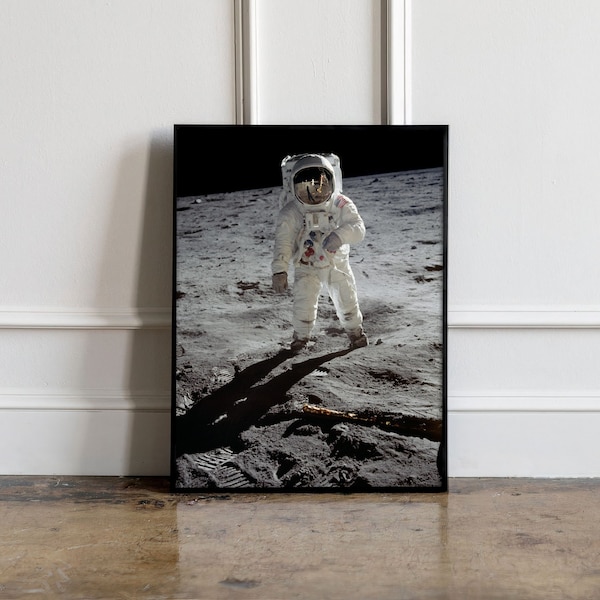 First Man on Moon Print, Apollo 11 Print, Neil Armstrong Poster, Aldrin photo poster, Astronaut Black and White print
