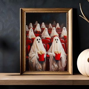 Gespenster im Kino, Cottagecore Poster, Gothic Gruselige Vintage Kunst Poster Druck, Dark Academia, Halloween Dekoration, Gothic Viktorianische Malerei