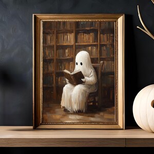 Ghost Lesebuch Druck, Vintage Kunst Poster, Dark Academia, Spukender Geist, Halloween Dekoration, Gothic viktorianische Malerei, Cottagecore Art