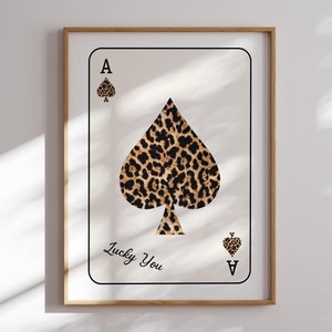 Spielkarte Leopard, trendige Retro Wandkunst, Geschenk zum Geburtstag, Vintage Wandkunst, Spielkarte Leopard Karte Poster, Leopard Wandkunst