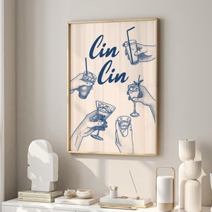 トレンディなCin Cinウォールアートプリント、アルコールプリントレトロポスター、バー装飾ウォールアート、モダンアートプリント、キッチンウォールデコレーション、カップルダンスアート