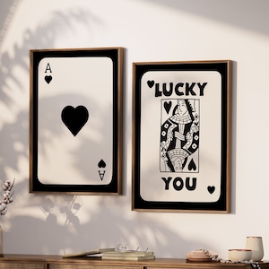 SET OF 2 Trendy Retro wall art, poster Lucky You, stampa estetica retrò, Black Ace Card Poster, Trendy Wall Art, Idea regalo di compleanno