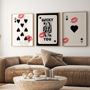 SET DI 3 stampe murali retrò alla moda, poster Lucky You, stampa estetica retrò, poster Black Ace Card, regalo di compleanno, decorazione per carrello bar retrò