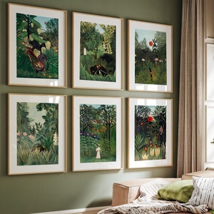 Henri Rousseau Poster Sets, Merry Jesters Print, The Equatorial Jungle Print, Henri Rousseau print, Tropical wall art,  Jungle forest print