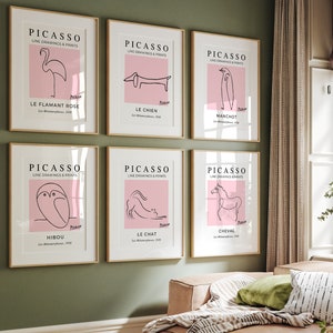 Set of 6 Pablo Picasso posters, Picasso Exhibition print, Picasso Line Art wall decor, Minimalist Line Drawing, Gift print, Home Decor print