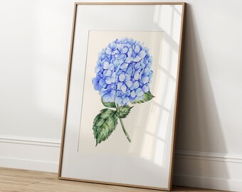 Hydrangea Floral Watercolor wall art print poster, Hydrangea Painting, Farmhouse Decor, Wildflower Print, Floral Painting, Modern Art