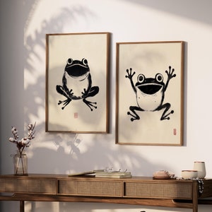 CONJUNTO DE 2 impresiones de ranas Matsumoto Hoji, póster de ranas Matsumoto Hoji, impresión de ranas japonesas, arte mural vintage japonés, impresión en madera japonesa