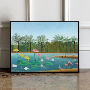 Henri Rousseau Flamingo Print, Henri Rousseau Poster, Tropical Botanischer Dschungel Print, Äquatorialer Dschungel Print, Ausstellungsplakat, Geschenkidee