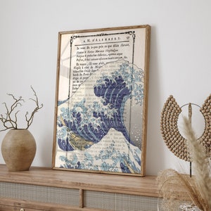 Wielka fala autorstwa Katsushiki Hokusai Plakat Wydruk na starej stronie książki, Sztuka japońska, Plakat w stylu vintage, Sztuka ścienna Katsushiki Hokusai
