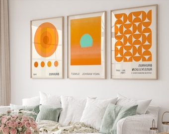 Gallery Wall Art Set Of 3 prints, Andy Warhol Sunset print, Trendy Retro Aesthetic wall art Print, Bauhaus Wall Decor print, Birthday Gift