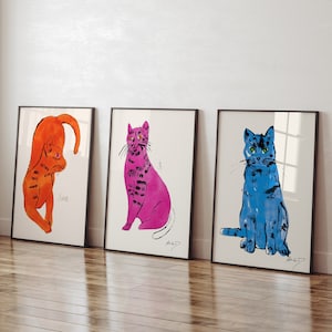 CONJUNTO DE 3 carteles de Andy Warhol Cat Sam, impresión de Andy Warhol, cartel de la exposición de Andy Warhol, decoración de pared de arte moderno, regalo para amantes de los gatos, regalo para mamá