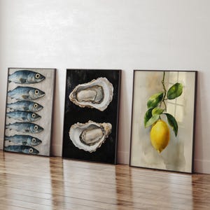 STILL LIFE Bundle Oil Painting Prints, Still Life Original Art, Still Life Lemon Art poster, Oyster Painting print, Sardines Art poster