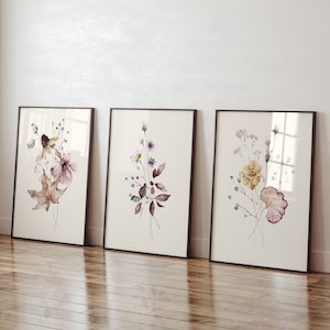 Watercolor Botanical Print Set of 3, Vintage Print, Set of 3 Botanical ...