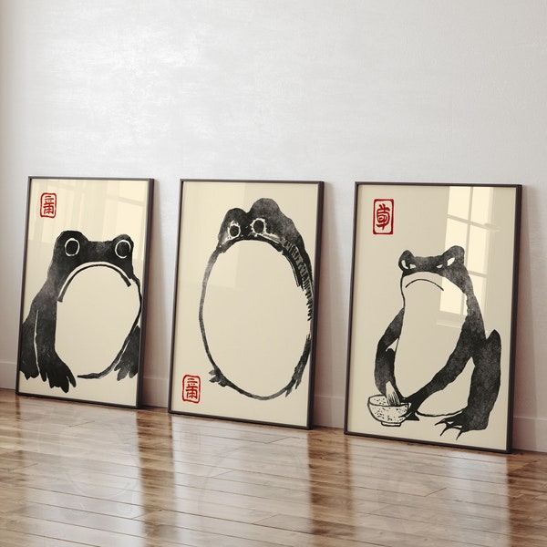 SET OF 3 Matsumoto Hoji Frosch Print,Matsumoto Hoji Frosch Poster, Japanischer Frosch Druck, japanische VIntage Wandkunst, japanischer Holzschnitt