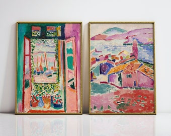 SET 2 Henri Matisse Poster, Offenes Fenster Poster, Ansicht von Collioure Druck, Henri Matisse Wandkunst, Henri Matisse Wandset, Geschenkidee