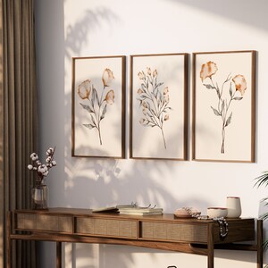 Watercolor Botanical Print Set of 3, Vintage Print, Set of 3 botanical Fern Prints, Galery wall art, Modern Home Decor Art, Wild Flowers Art