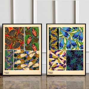 SET OF 2 Vintage Insect Pattern Posters, Art Noveau Vintage Botanical Illustration, Insect Poster, Art Nouveau Poster, Vintage trendy print