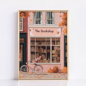 Herbst Bookshop Poster, Herbst Wand Poster, The Bookshop Druck, Cottage Kern Druck, Buchladen Poster, Geschenk für Buchliebhaber, Geschenk für Leseratten