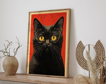 Japanese Cat Poster, Japanese Cat Art Print, Cat Lovers Gift