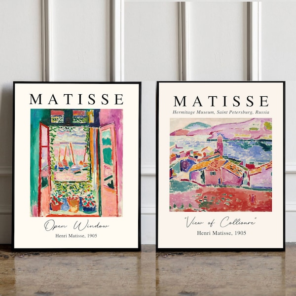 Ensemble de 2 Affiches Henri Matisse, L’affiche à fenêtre ouverte, Affiche Vue de Collioure, Affiche d’exposition d’art ensemble de 2