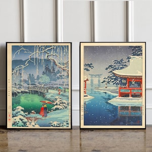 SET OF 2 Tsuchiya Koitsu cartel de madera vintage japonés, Tsuchiya Koitsu Print, Japanese VIntage Art, Japanese modern print, Gift idea