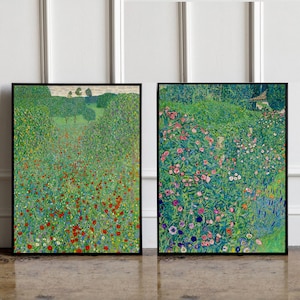 Set di 2 poster di Gustav Klimt, arte della parete di Gustav Klimt, stampa botanica, stampa d'arte floreale, stampa floreale Still Life, stampa contemporanea