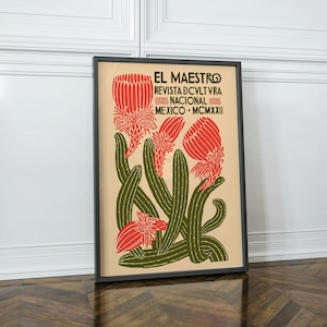 Impresión vintage de cactus mexicano, arte de pared de cactus, decoración de pared boho, regalo para mamá, impresión de cactus, cartel vintage mexicano, arte moderno