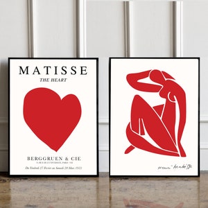 SET of 2 Henri Matisse Posters, Femme Art Print, Red Woman Poster, Matisse Heart Print, Line Art poster, Woman Body wall art poster, Red Art