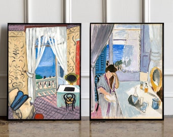 SET OF 2 Henri Matisse Posters, Henri Matisse exhibition print, Henri Matisse Wall Decor, Open Window Poster, View of Collioure Print