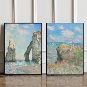 Set of 2 Claude Monet Exhibition Prints, Cliffs at Etretat Claude Monet,  Cliff Walk Monet, Monet Exhibition Print, Landscape wall art
