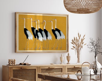Vintage Japanese poster with Seven Cranes, Bird illustration print, Wall art print, Home Decor, Ogata Korin poster, Gift wall decor