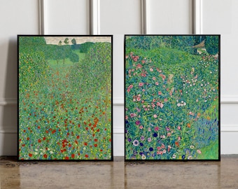 Set of 2 Gustav Klimt Posters, Gustav Klimt Wall art, Botanical Print, Flower Art Print, Floral Still Life print, Contemporary print