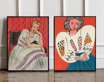 SET OF 2 Henri Matisse Posters set, Henri Matisse wall art, Henri Matisse wall Decor, Henri Matisse prin, Mid Century Modern, Matisse Red