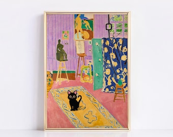 アンリ・マティスの猫のプリント、ミッドセンチュリーモダンアート