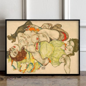 Egon Schiele Female Lovers (1915) print, Egon Schiele print, Egon Schiele poster, Egon Schiele wall art, Art reproduction Female Lovers