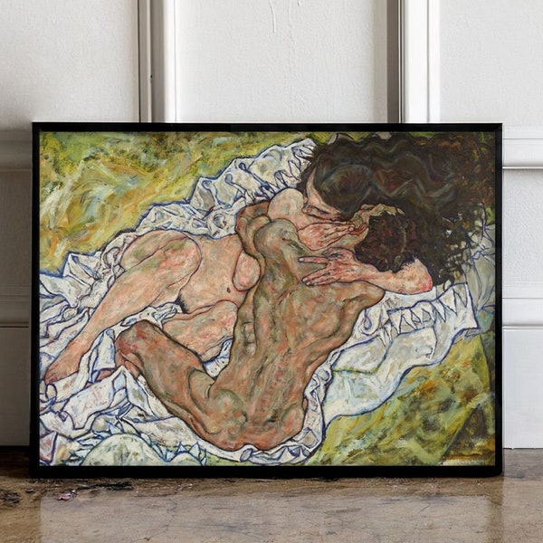 Impression d'Egon Schiele The Embrace (Lovers, 1917), impression d'Egon Schiele, affiche d'Egon Schiele, art mural Egon Schiele, reproduction d'art l'étreinte