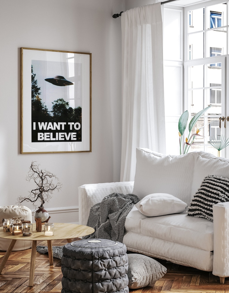 I Want to Believe vintage poster, Sci-fi poster, UFO print, Living Room Print, Retro sci fi art, I want to believe X files, Science poster imagem 5