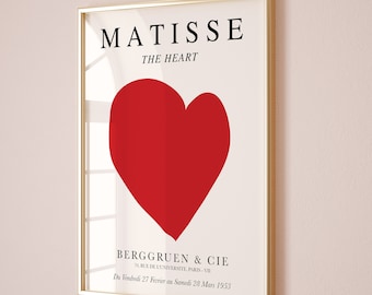 Henri Matisse Heart Print, Matisse Heart poster, minimalistische neutrale muurkunstdruk, neutrale abstracte vintage minimalistische print, hartkunst